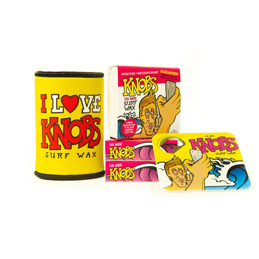 knobs stubby cooler, wax and coaster bundle