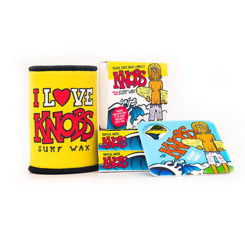 knobs stubby cooler, wax and coaster bundle