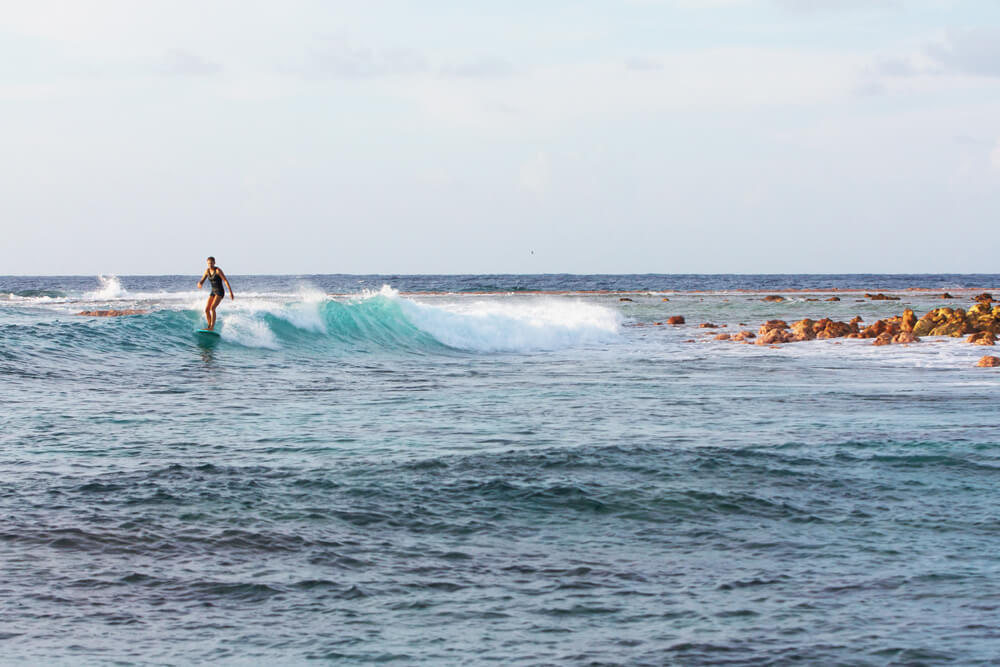 Liz Clark surfing